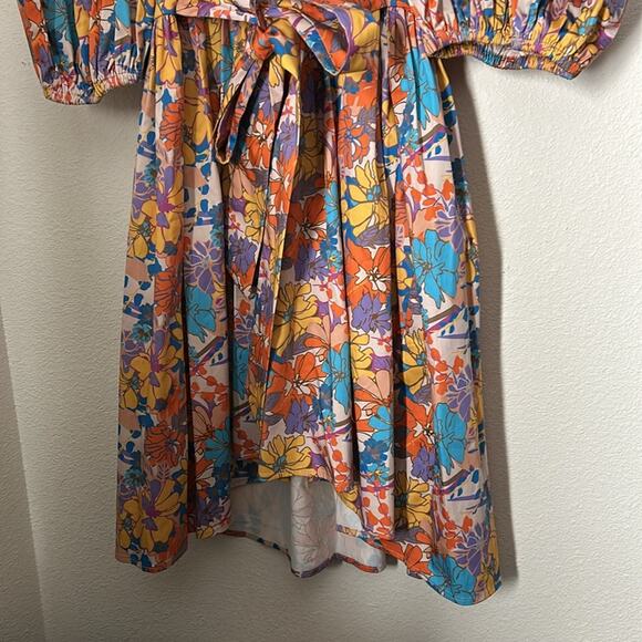 $290 Snow Xue Gao Designer Floral Printed Orange Babydoll Dress NEW Size 6 - Picture 9 of 15